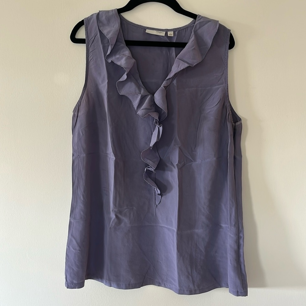 Halogen Purple Ruffle V Neck Top - L
